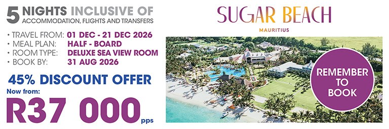 Luxury Mauritius Sugar Beach resort with pools and lush gardens.